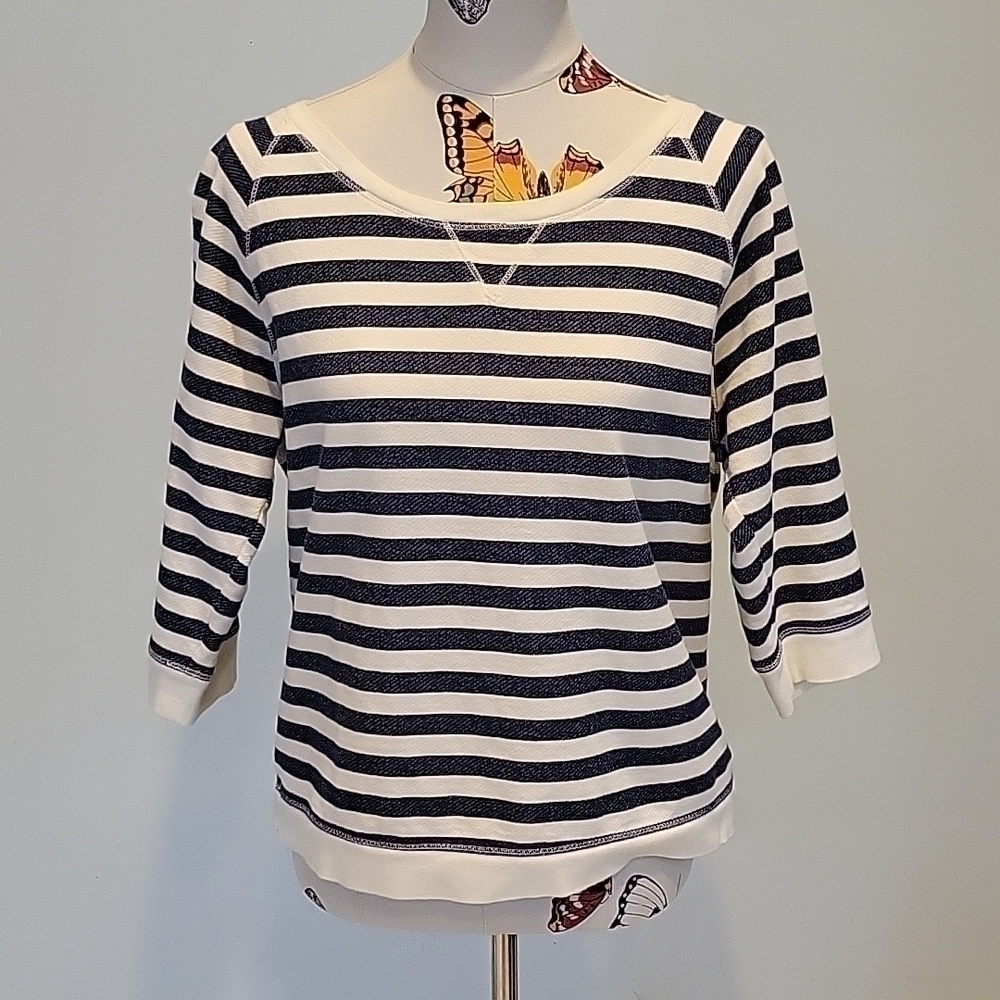 Style & Co Sport blue and white striped cotton shirt.  3/4 length sleeves size L